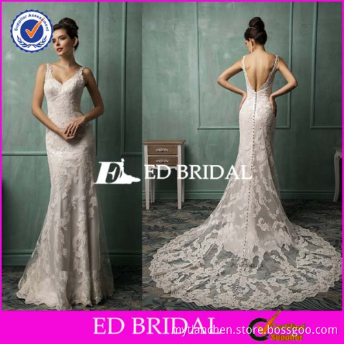 2603 Cap Sleeve Sexy Backless Full Lace Sweep Train Wedding Gowns Wholesale Price